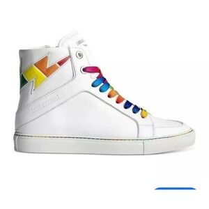 Zadig & Voltaire Womens ZV1747 High Flash Rainbow Lace & Lightning Bolt Sneakers